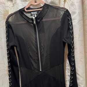 Dolls Kill Black Mesh Jumpsuit with Silver Accents
